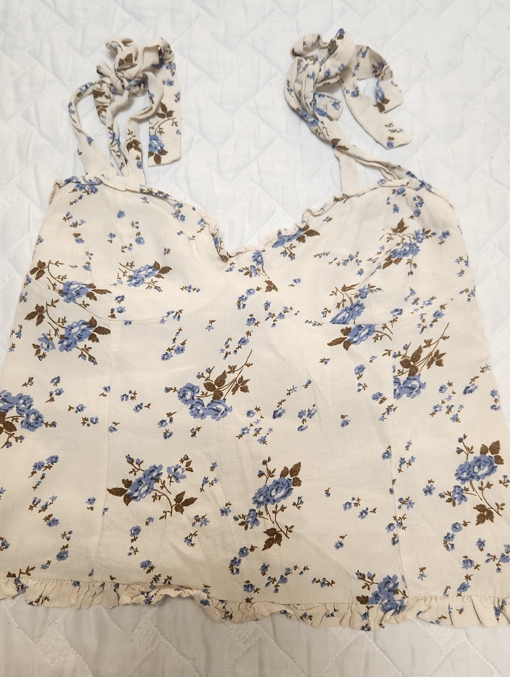 Blue Brown Cream Floral Top